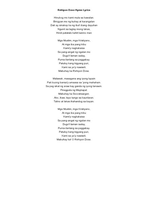 rehiyon dose lyrics